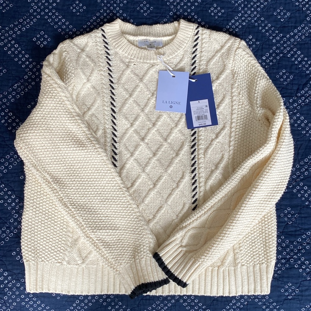 La Ligne x Target Cable-knit Whipstich Stripe Crewneck Sweater, Size Small - Picture 3 of 7